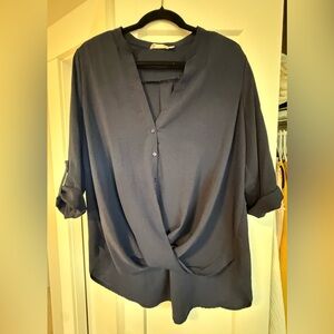 Lush Navy Draped Blouse